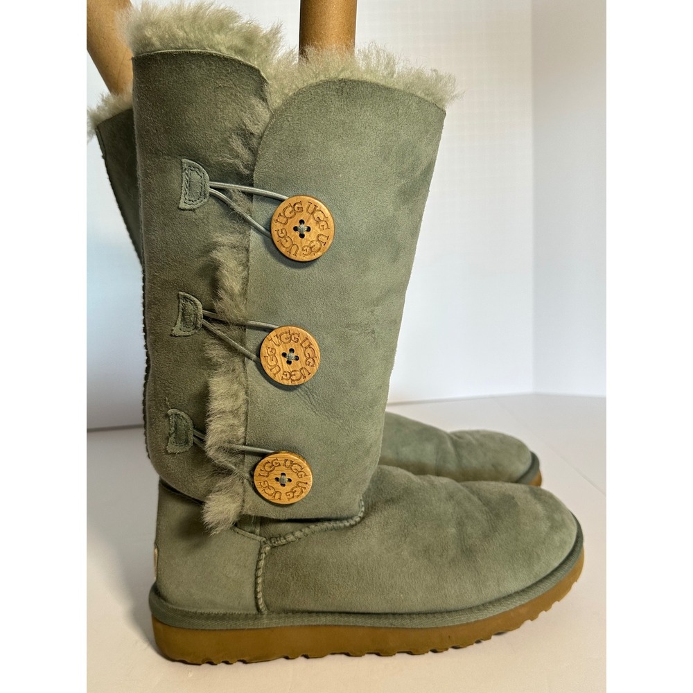 UGG Australia Bailey Button Triplet Sage Green Suede Tall Boots 1873 Womens 7